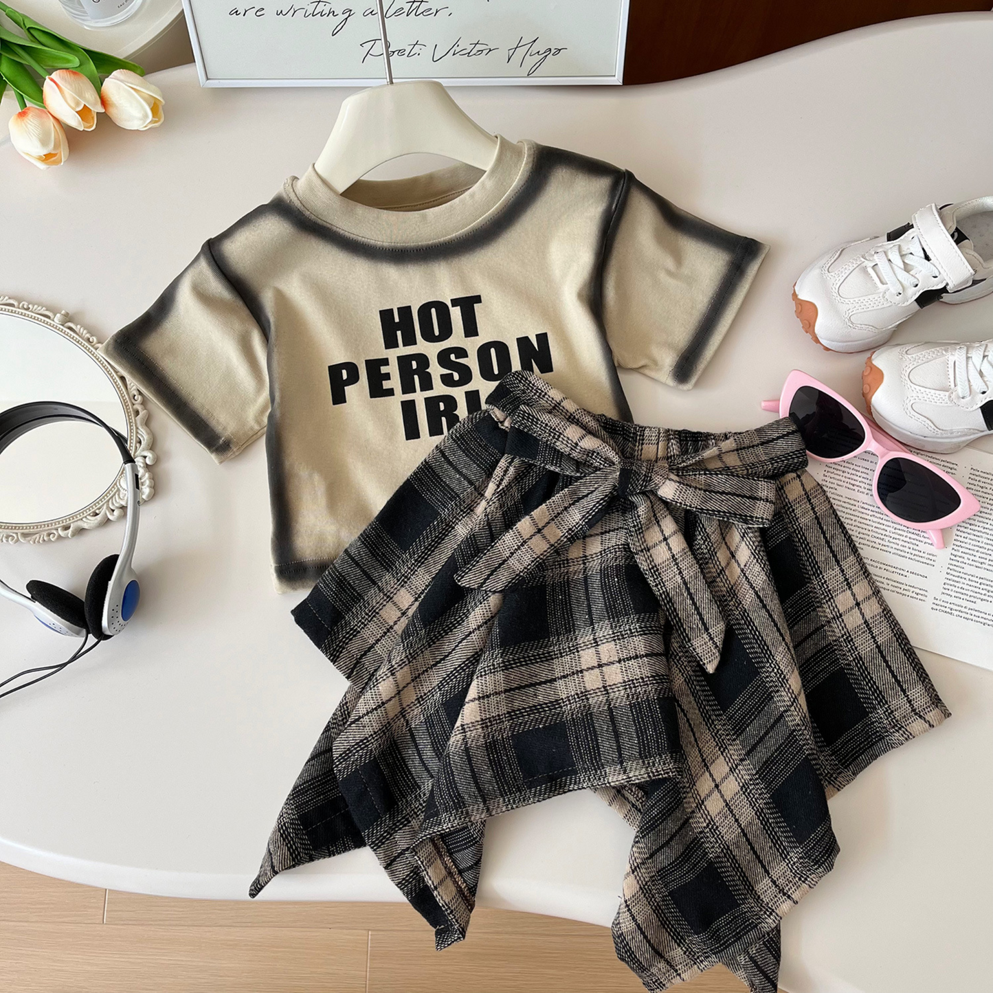 【メール便OK】スプレープリントデザインTシャツ+シャツライクスカートセットアップ wrw25ss408