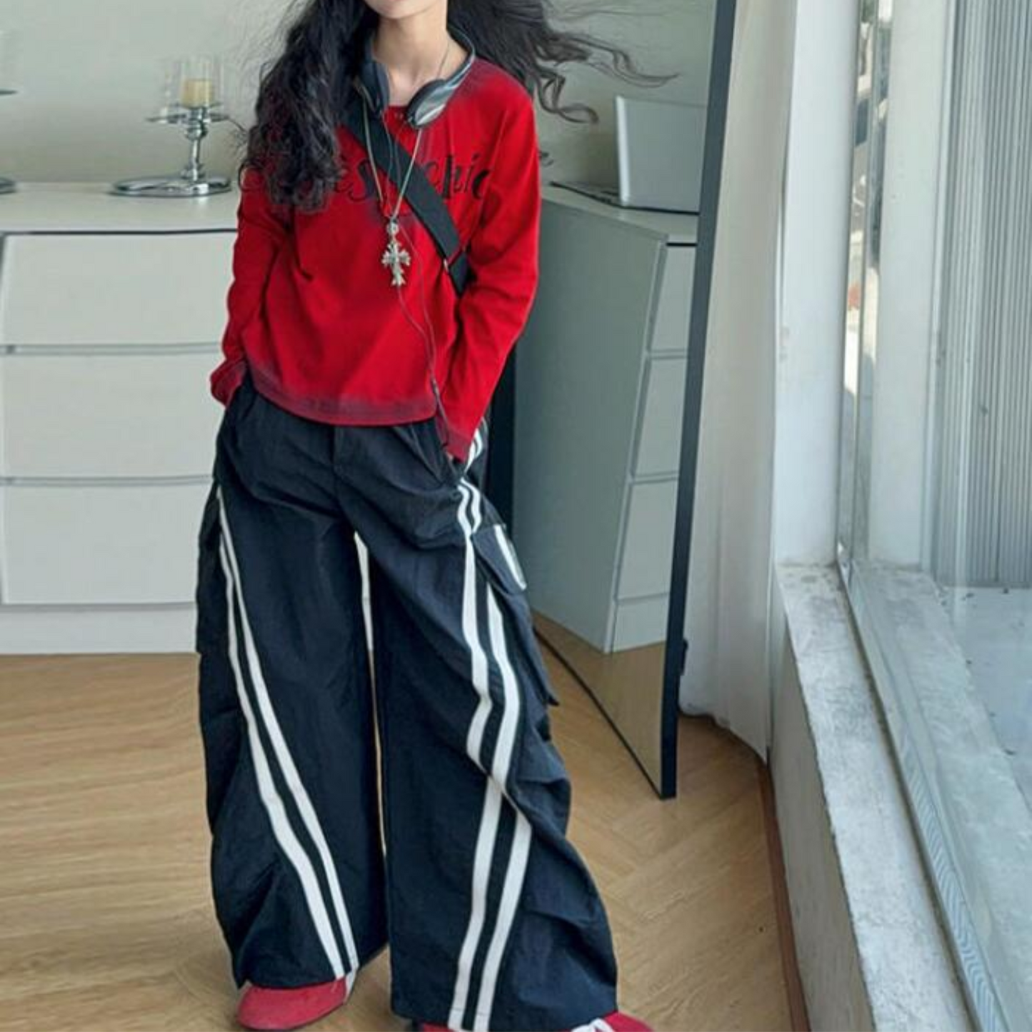 斜めラインタックワイドカーゴパンツ wrw25aw073