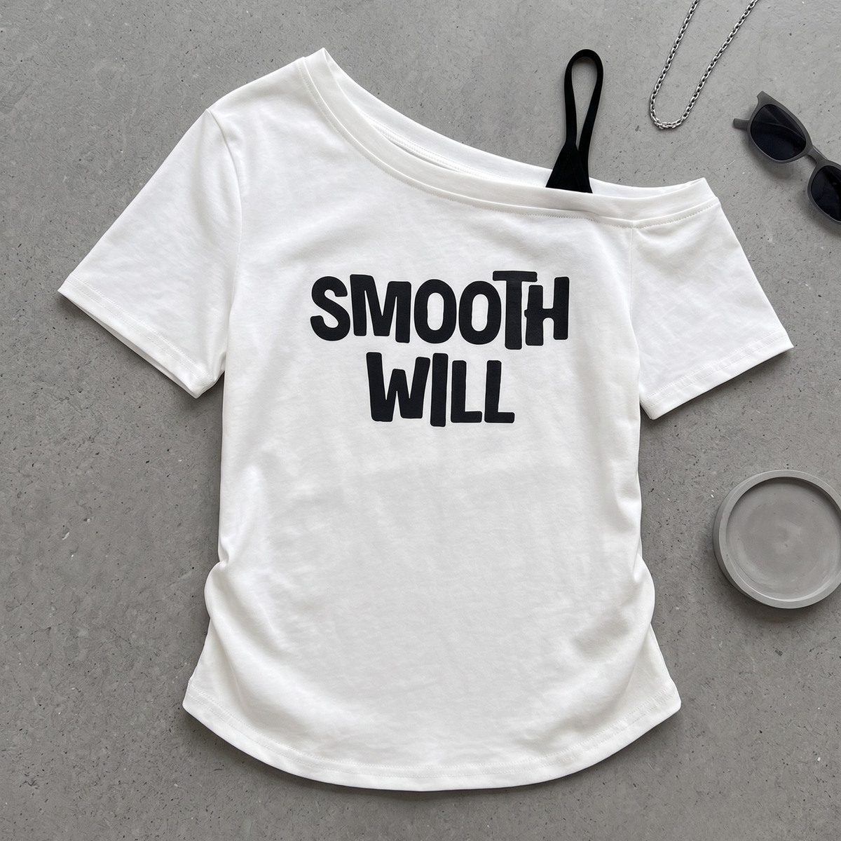 【メール便OK】レイヤード風 アシンメトリーネック ロゴプリント ロゴTシャツ wrw1062976