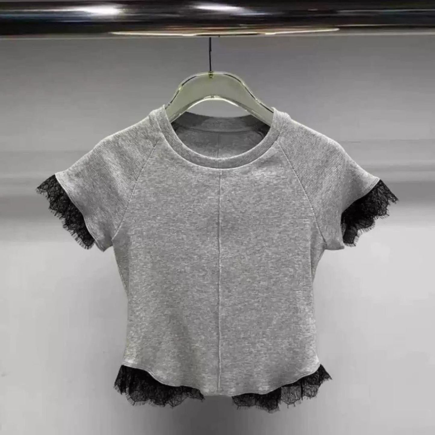 リブ編みレースヘムTシャツ wrw1062356