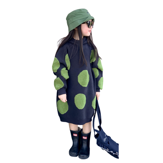 ドット柄水玉フード付きセーターワンピース　wrw25aw154