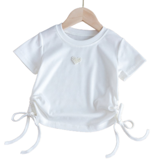 【メール便OK】ハート付ドロストクルーネックTシャツ   wrw25ss093