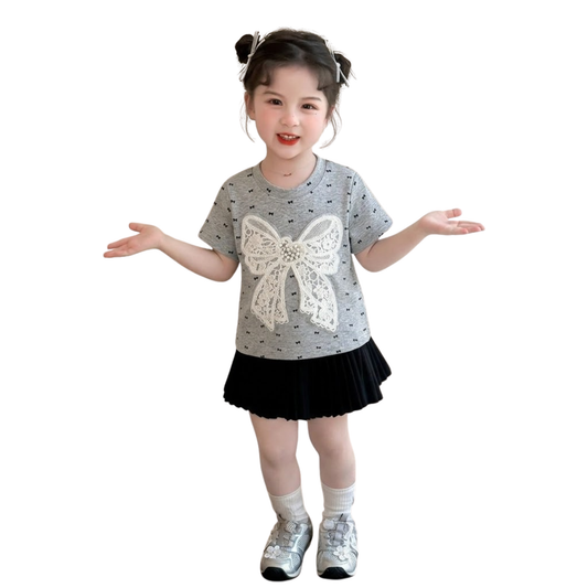 パール付きレースリボンモチーフ Tシャツ   wrw1062556