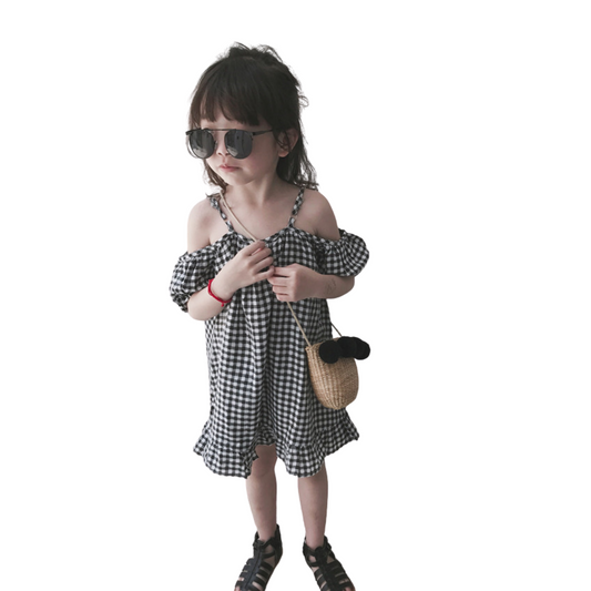 【メール便OK】かわいい オフショルダーのチェック柄ドレスワンピース   wrw25ss434