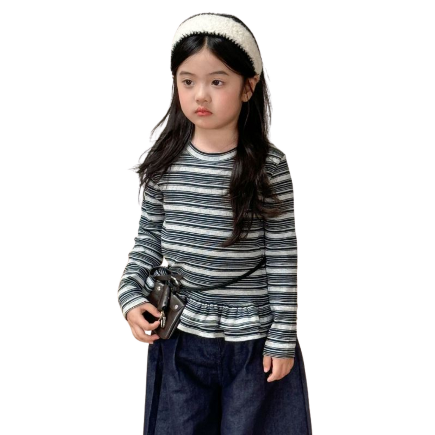 【メール便OK】ボーダー柄裾フリルロンT  wrw25aw091