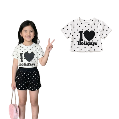 ドット柄 ハートロゴ ショートTシャツ  　wrw1062806
