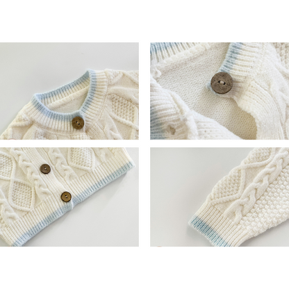 【メール便OK】袖口と裾のライン配色ウッドボタンニットセーター　wrw25aw020