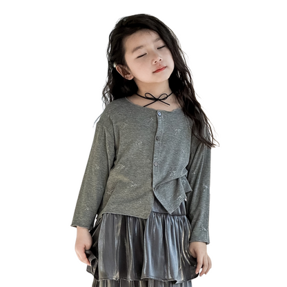 【メール便OK】メタリックリボン柄カーディガン風ロンT  wrw25sp127