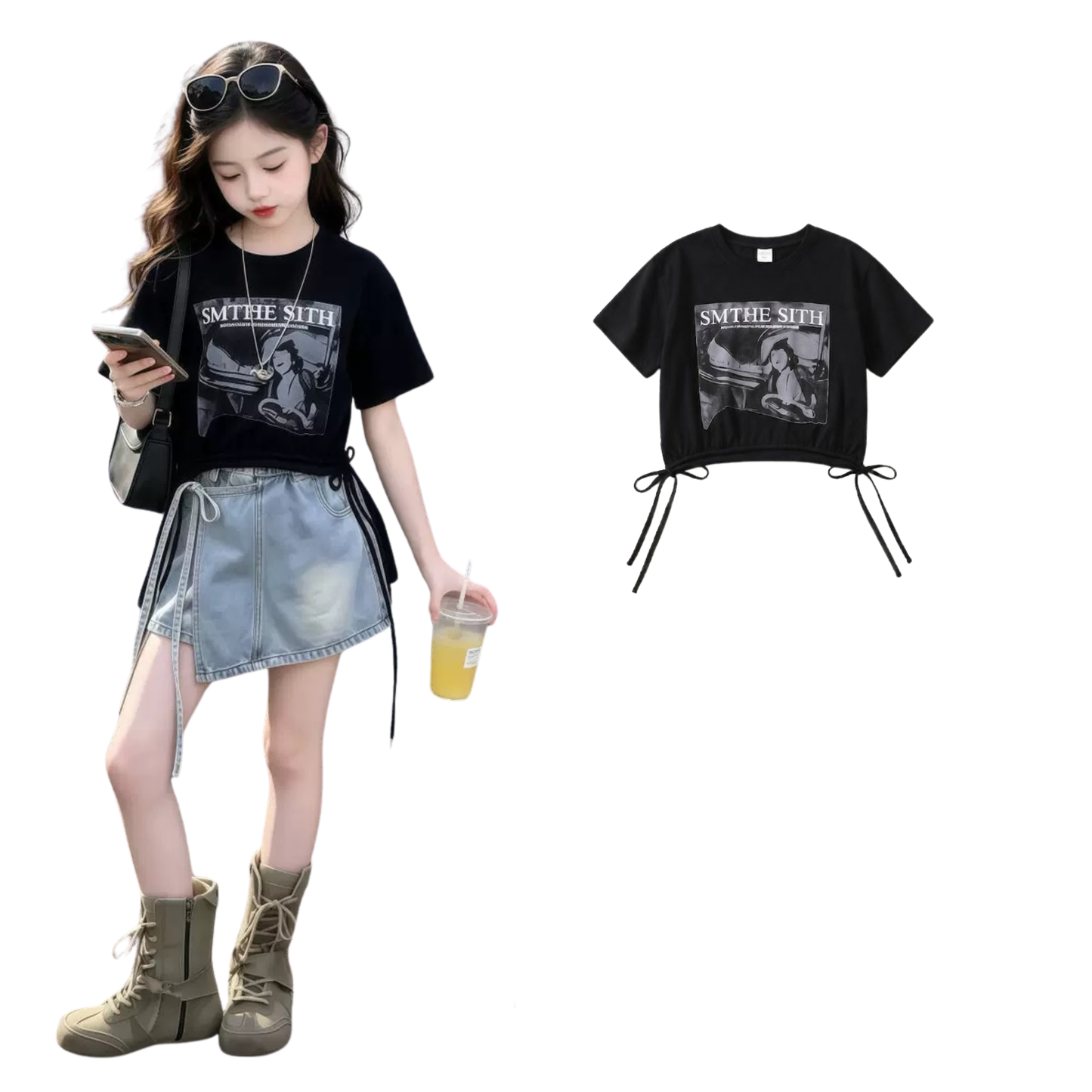グラフィックプリント 裾ドロスト クロップドTシャツ  　wrw1062856