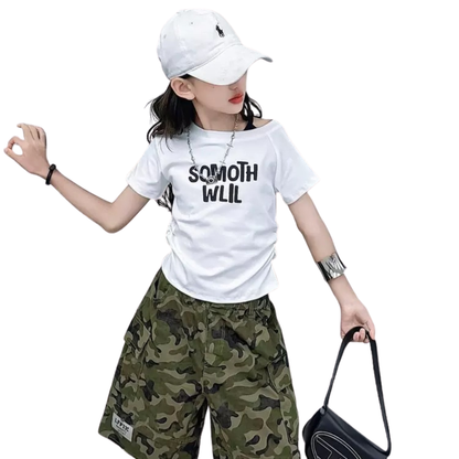 【メール便OK】レイヤード風 アシンメトリーネック ロゴプリント ロゴTシャツ 　wrw1062976