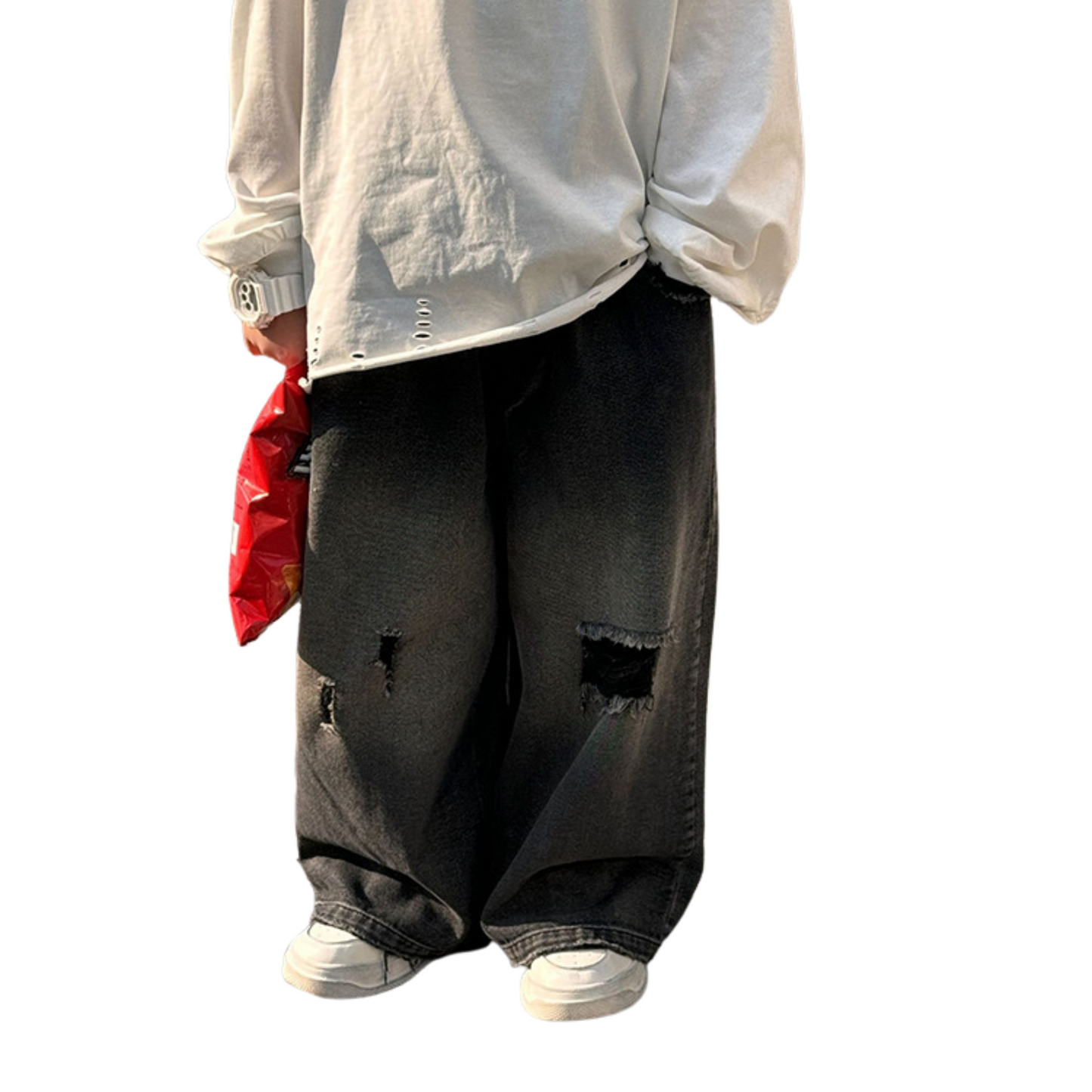 ダメージブラックワイドデニムパンツ  wrw25sp168