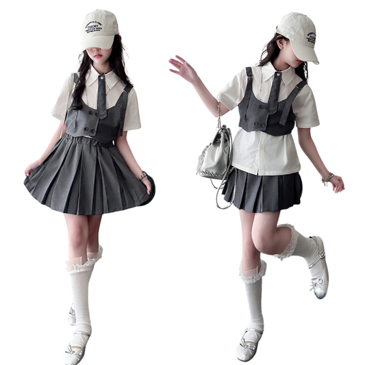 スクールガール風ネクタイ付きプレッピーセットアップ	wrw1022316