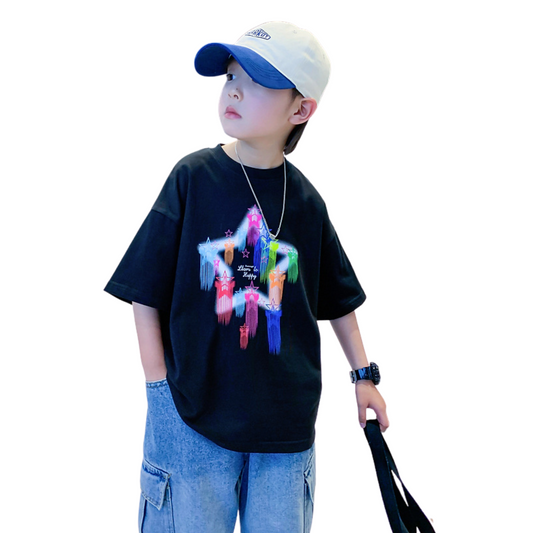 【メール便OK】ネオン×スターグラフィックTシャツ   wrw25ss417