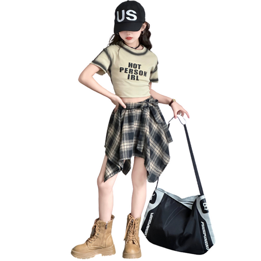 【メール便OK】スプレープリントデザインTシャツ＋シャツライクスカートセットアップ wrw25ss408