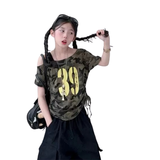 迷彩アシンメトリー・ワンショルTシャツ	wrw1062346