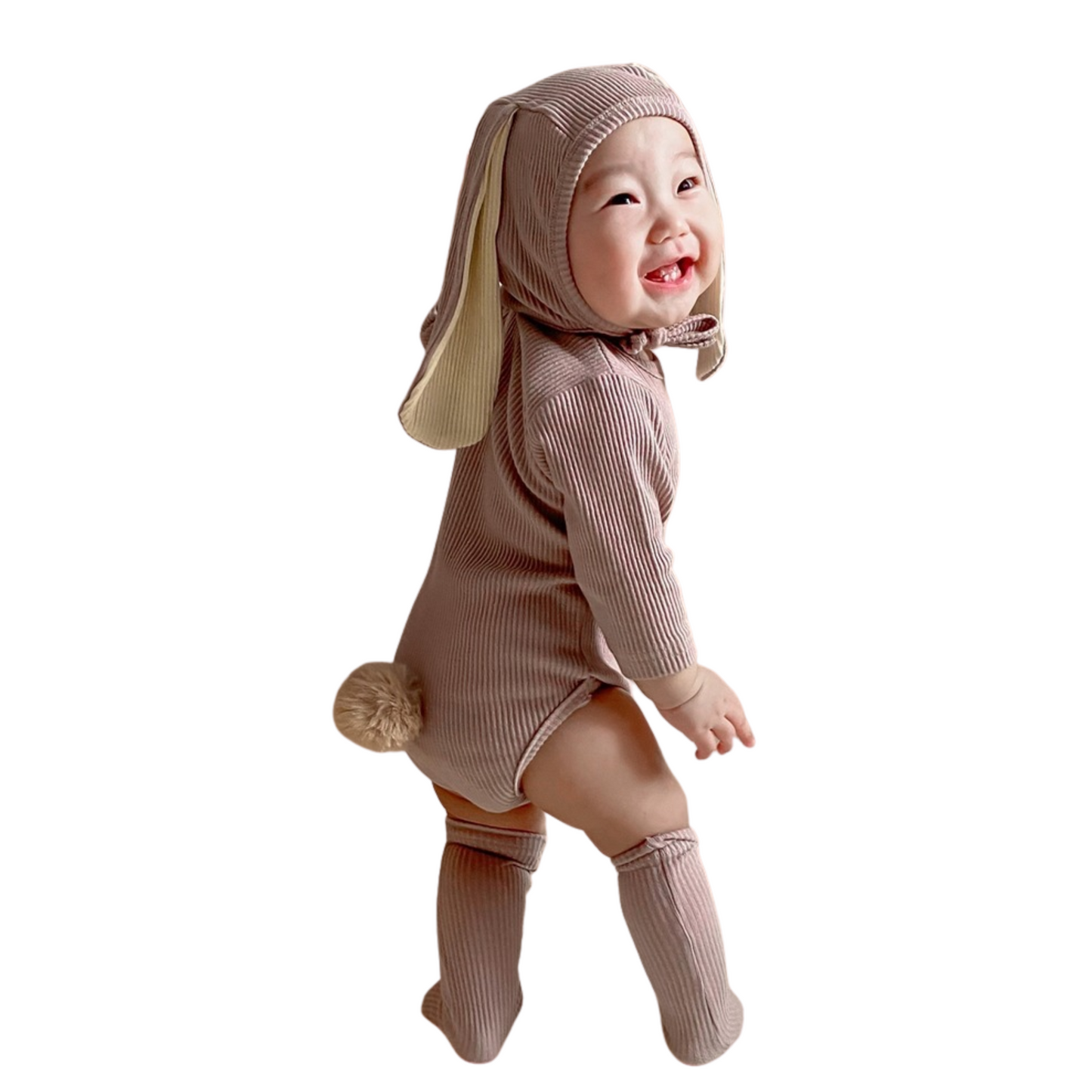 【3点セット】うさ耳帽子・ナチュラルロンパース・靴下   wrw25sp007