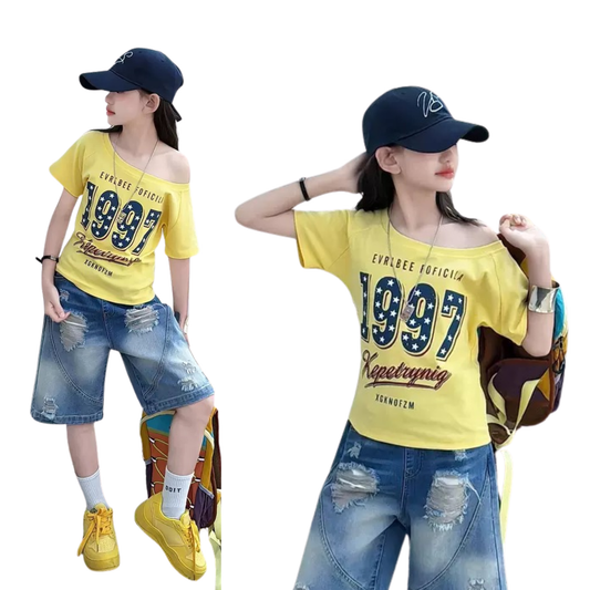 【メール便OK】ナンバリング 星柄 オフショルTシャツ   wrw1062586