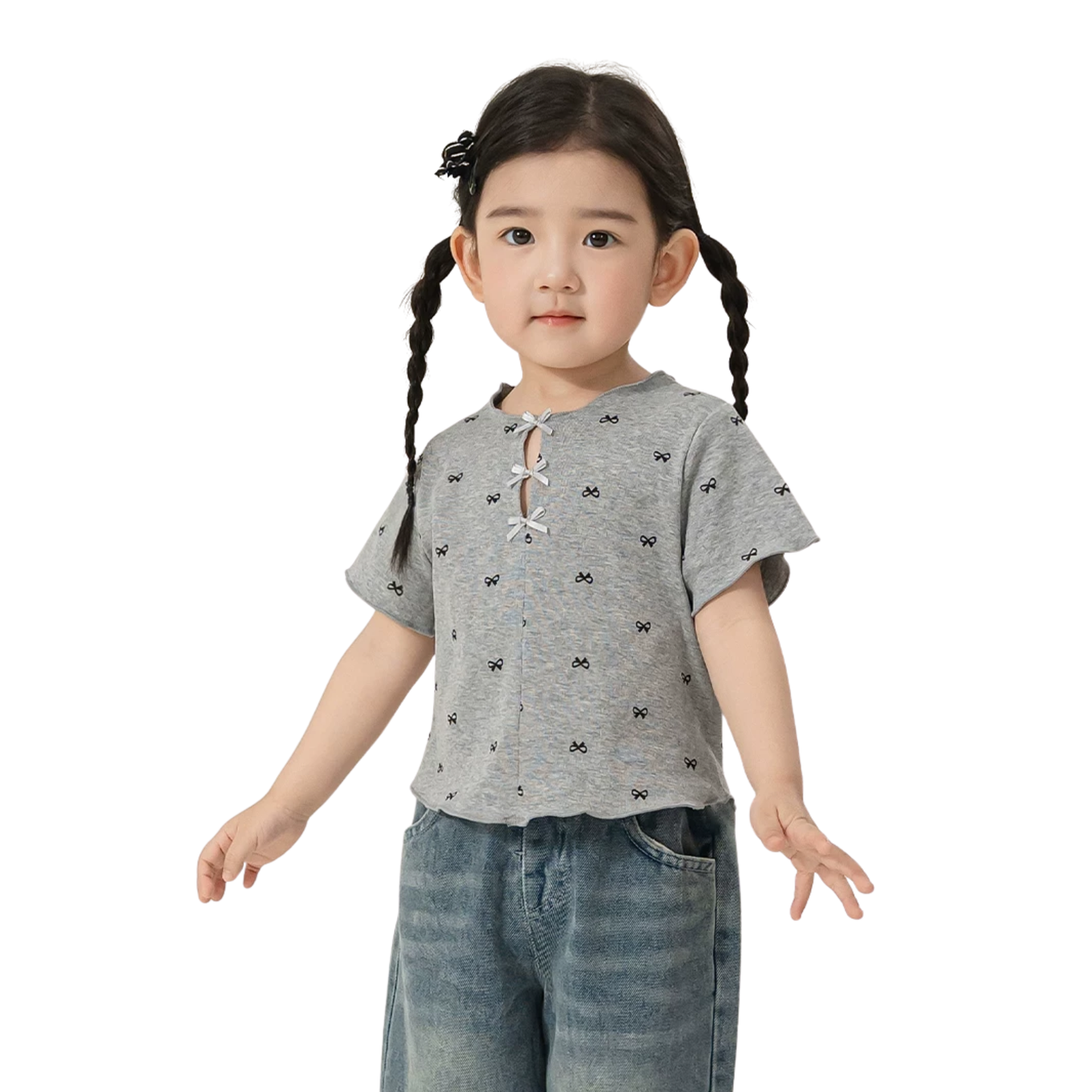 タイニーリボン 総柄 フロントスリットTシャツ   wrw1062466