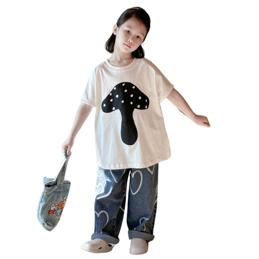 【メール便OK】キノコ付け半袖オーバーサイズグラフィックTシャツ   wrw25ss318