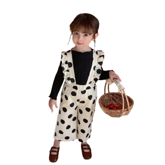 肩フリルドットサロペット＋ロンTセット　wrw25sp079