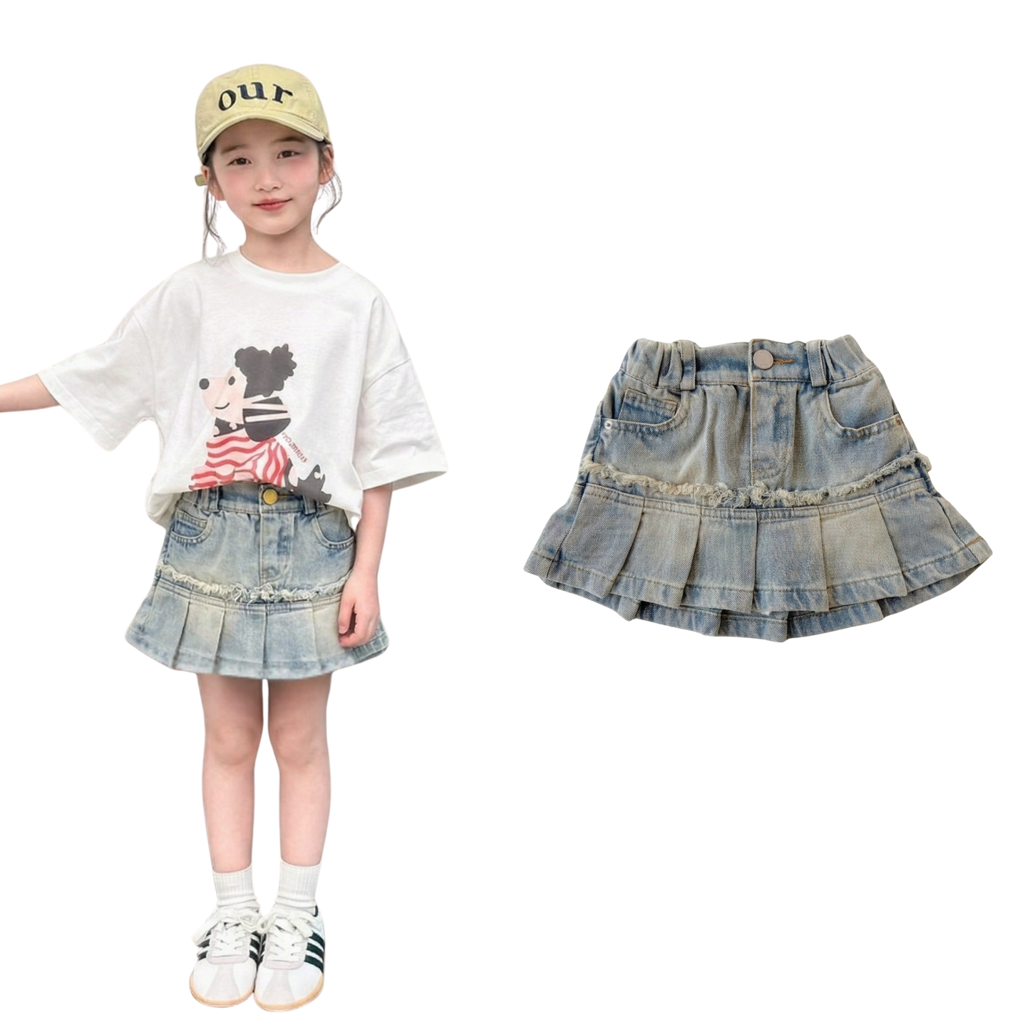 フリンジデニムプリーツミニスカート 	 wrw1072256
