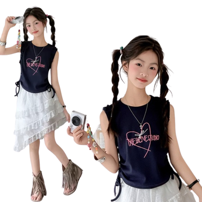 サイドリボンハートロゴ ノースリーブ Tシャツ  　wrw1062846
