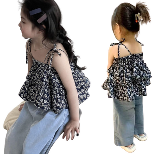 【メール便OK】花柄フリルキャミソール+ジーンズパンツセットアップ  wrw25ss443