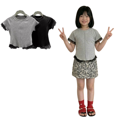 リブ編みレースヘムTシャツ	 wrw1062356