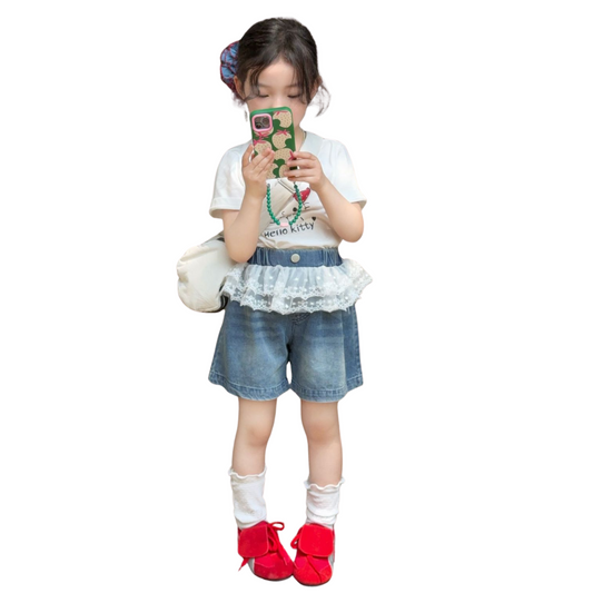 【メール便OK】レース付きデニム ショートパンツ  wrw25ss388