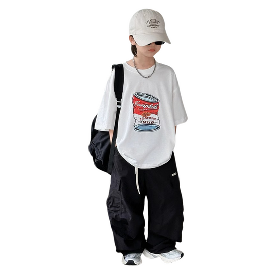 【メール便OK】キャンベル風半袖グラフィックプリントTシャツ  wrw25ss308