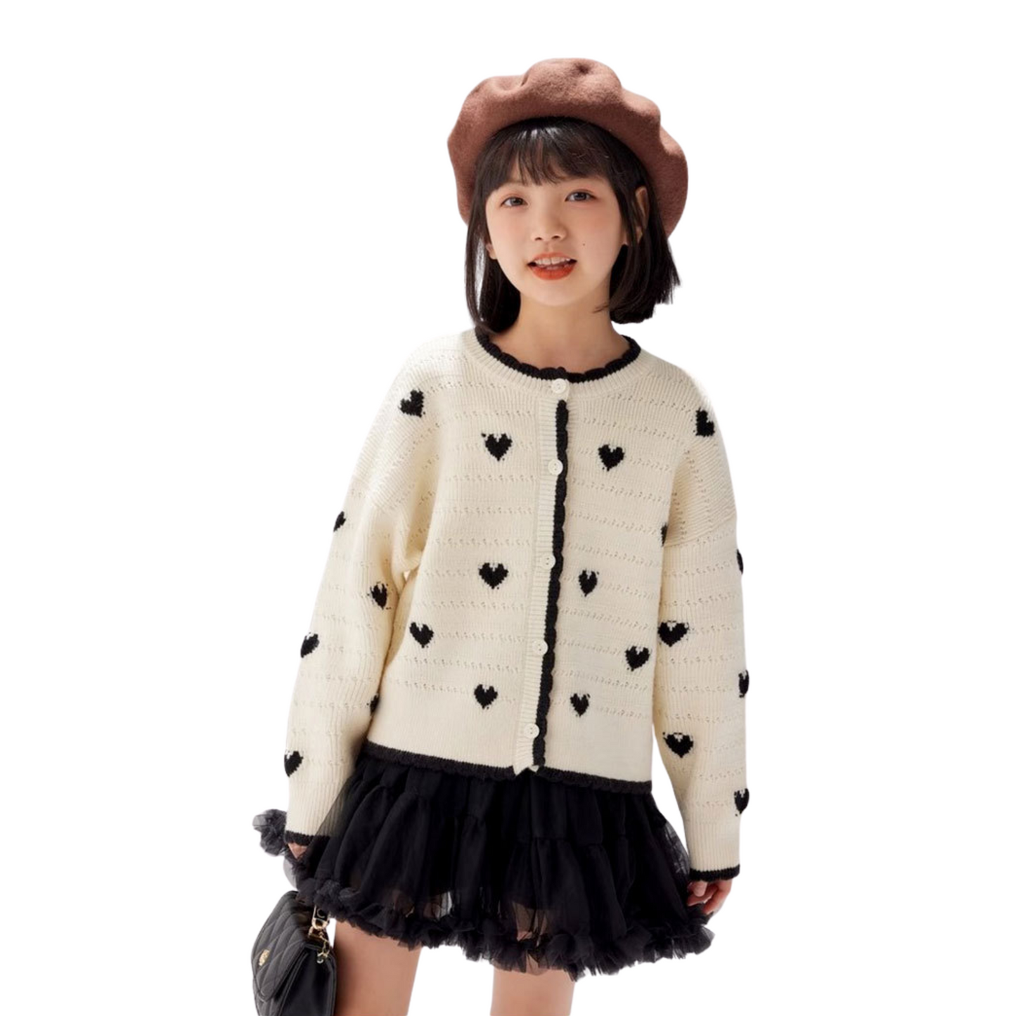 黒ハート柄ニットカーディガン  wrw25sp034