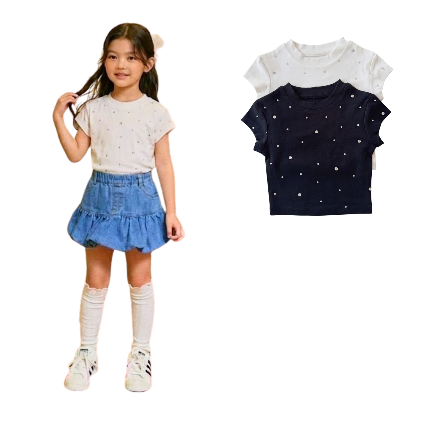 ラインストーン散りばめ 半袖チビTシャツ	wrw1062146