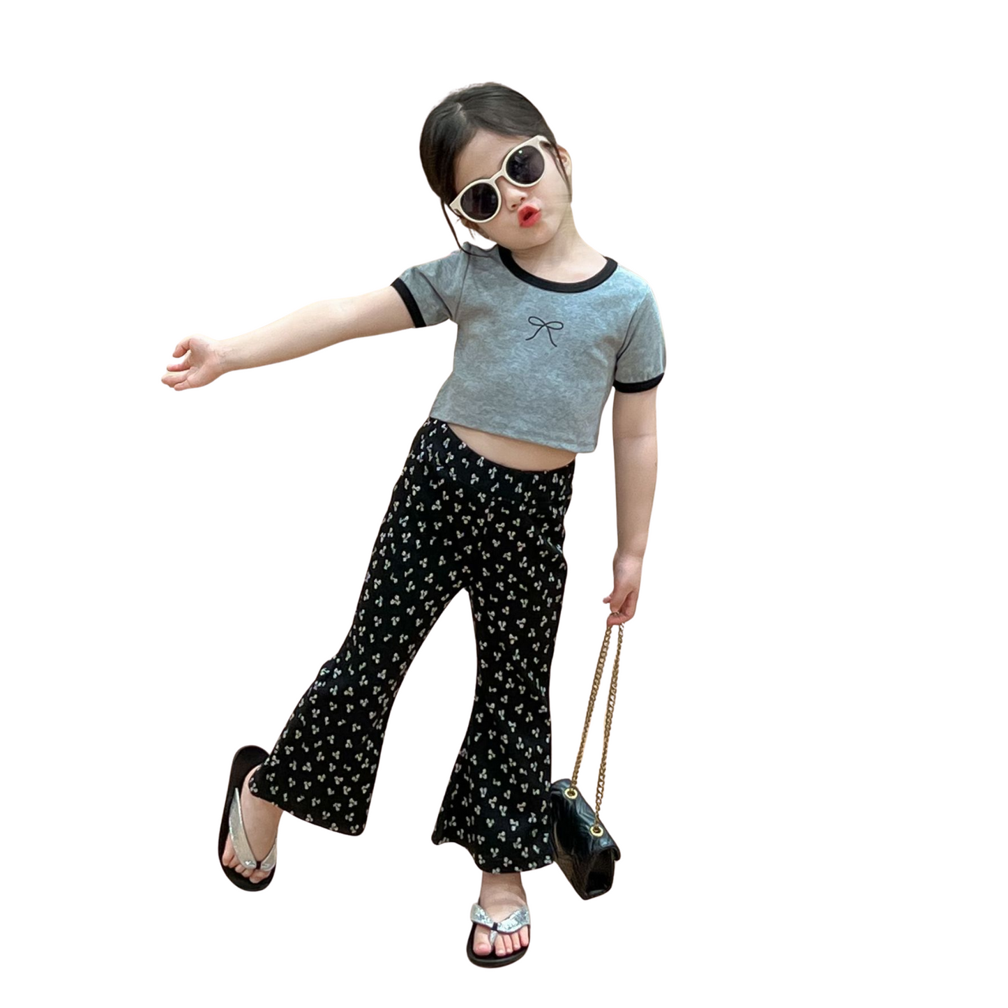 【メール便OK】Tシャツとフレアパンツリボン刺繍セットアップ  wrw25ss357