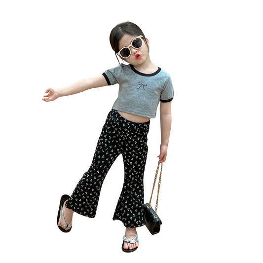 【メール便OK】Tシャツとフレアパンツリボン刺繍セットアップ  wrw25ss357