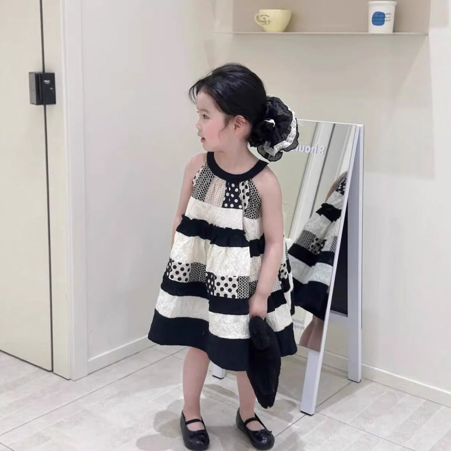 【メール便OK】しろくろパッチワークワンピース   wrw25ss200