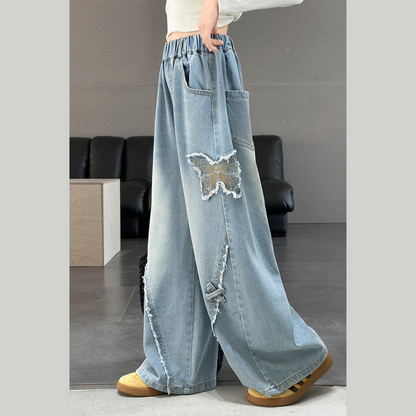 バタフライ刺繍ワイドデニムパンツ wrw25aw072
