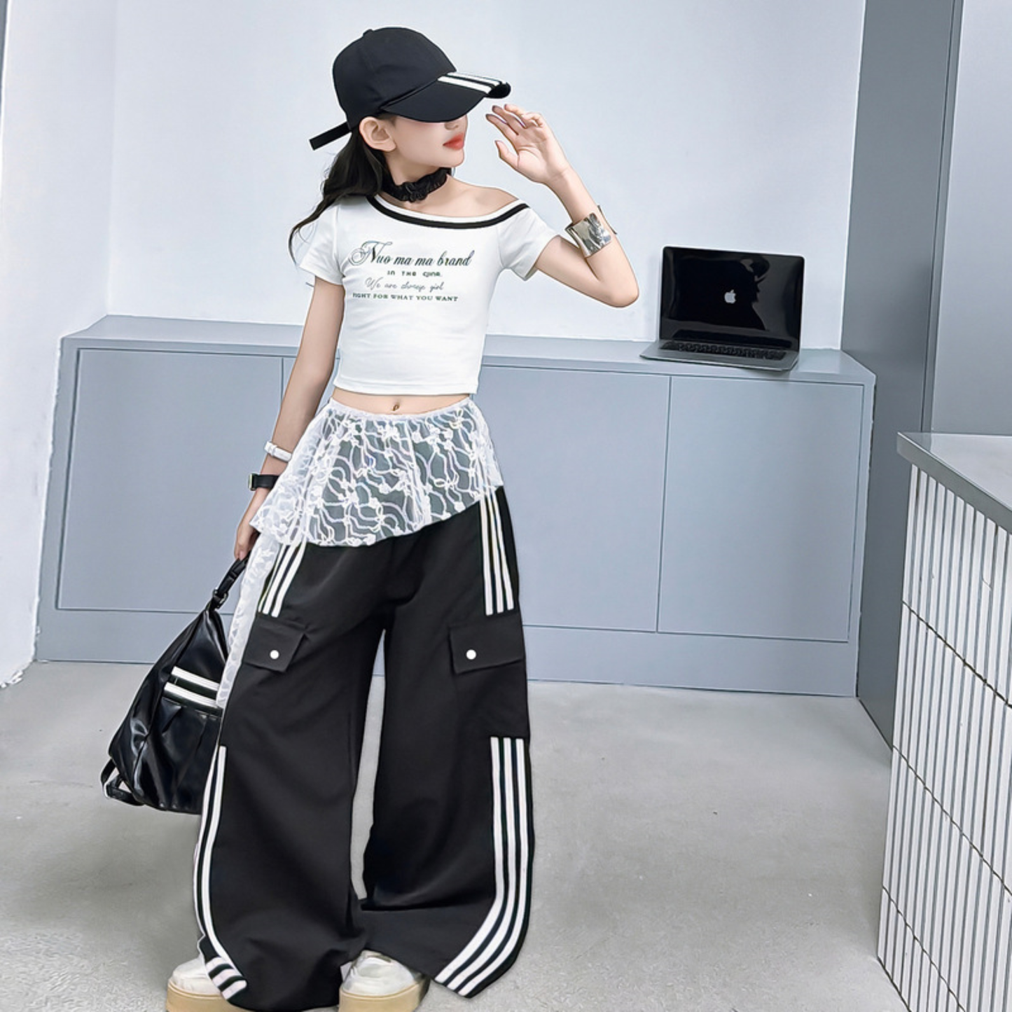 アシメネック ワンショルダー ライン入り Tシャツ  　wrw1062666