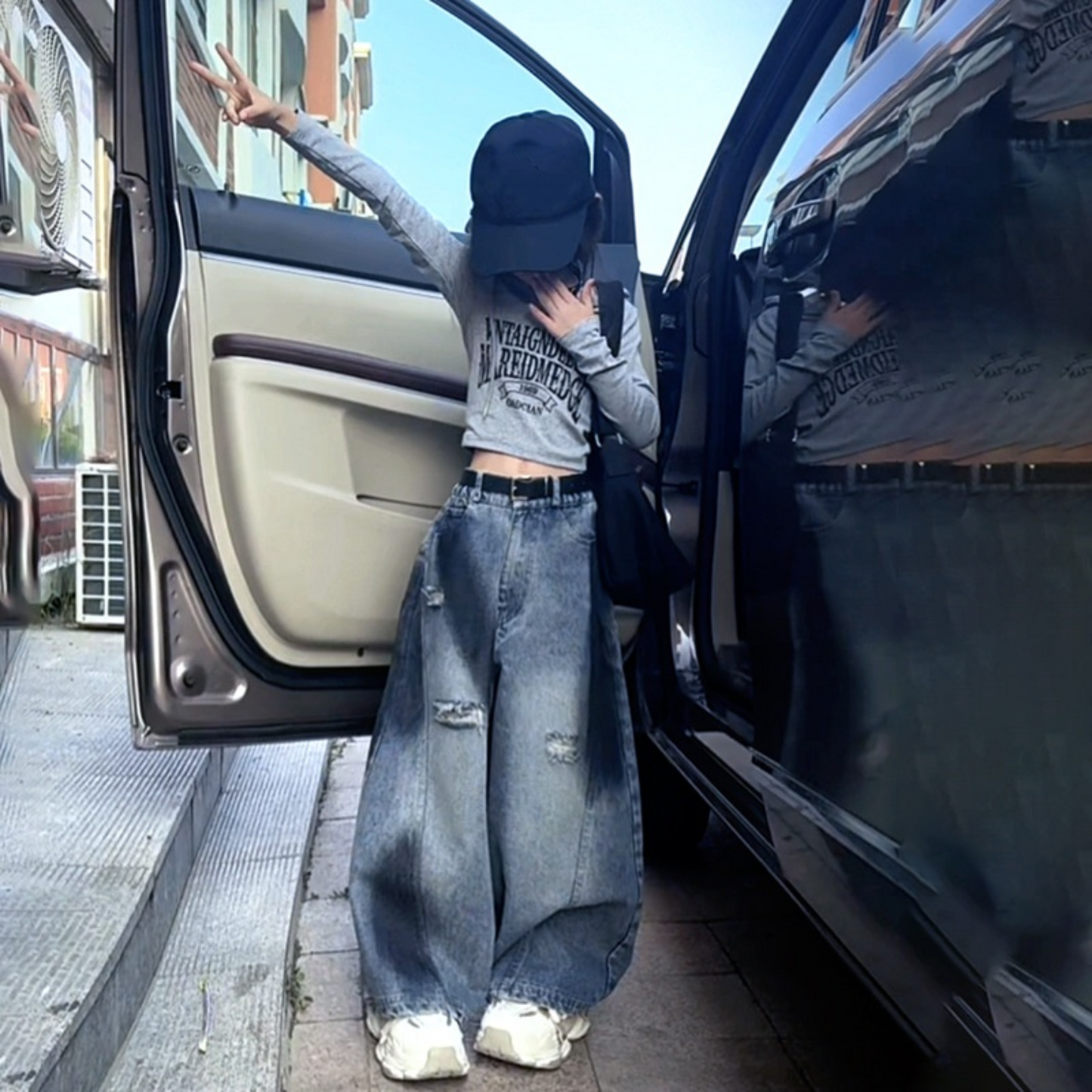 ストリートスタイルダメージワイドデニムパンツ wrw25aw063