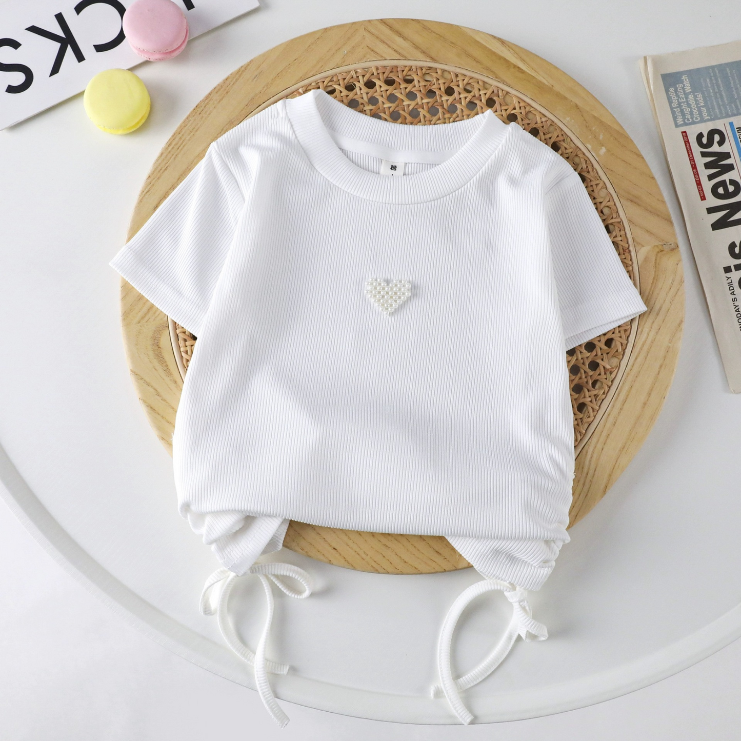 【メール便OK】ハート付ドロストクルーネックTシャツ   wrw25ss093