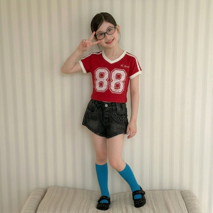 ナンバリングプリント VネックラインTシャツ	wrw1062226