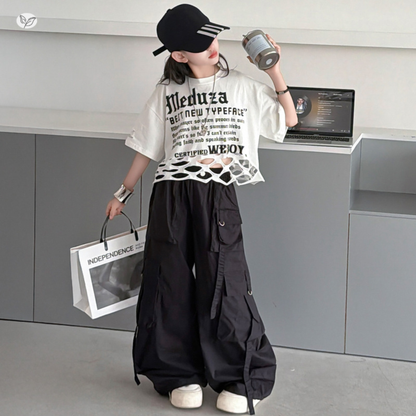 英字ロゴプリント 裾クラッシュクロップドTシャツ 　wrw1062866