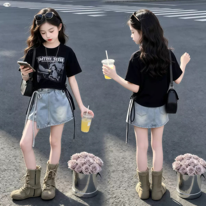 グラフィックプリント 裾ドロスト クロップドTシャツ  　wrw1062856