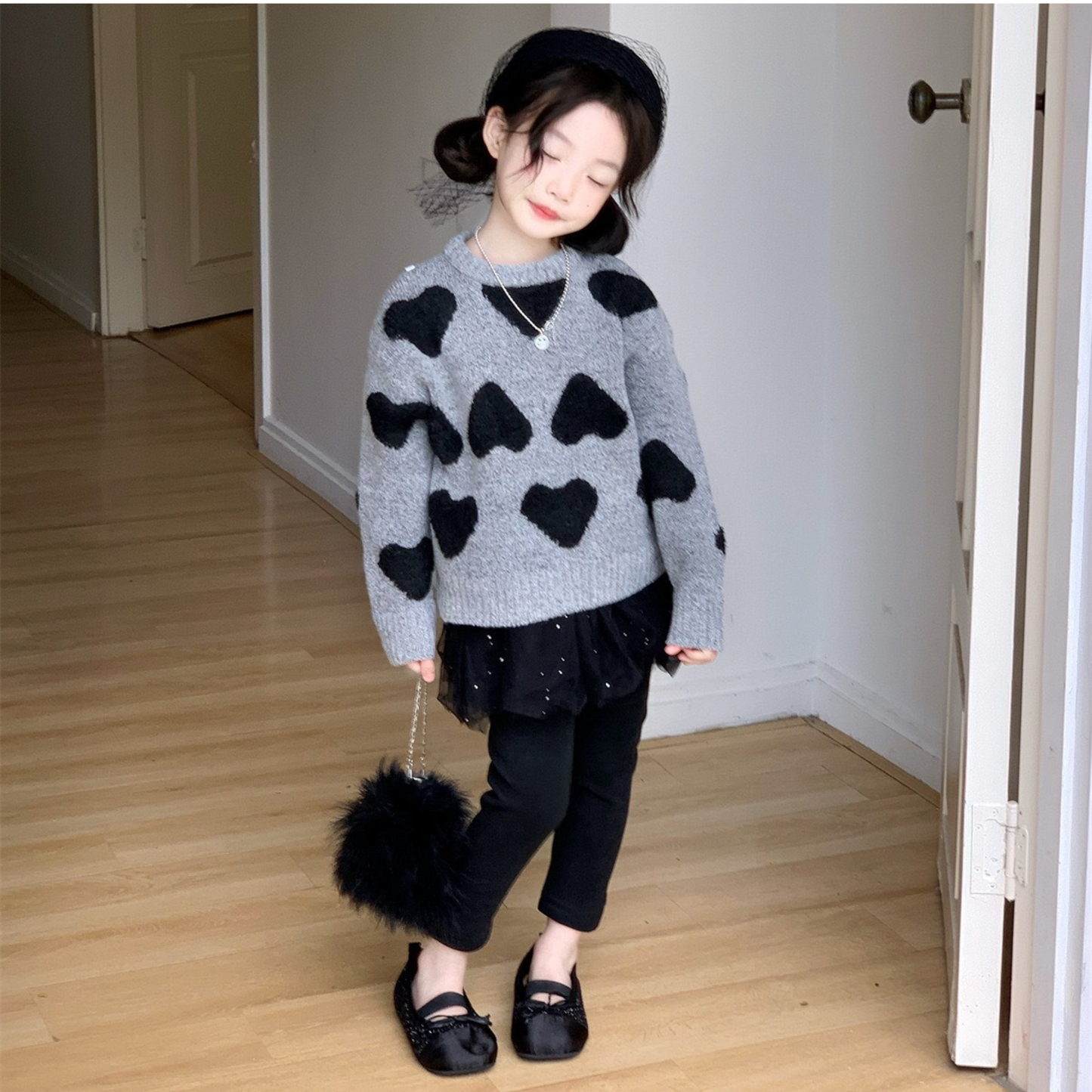 ハート柄長袖ニットスウェットロンT　wrw25aw244