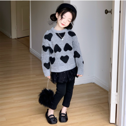 ハート柄長袖ニットスウェットロンT　wrw25aw244