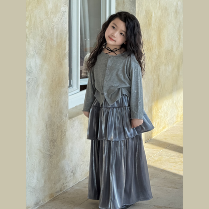 【メール便OK】メタリックリボン柄カーディガン風ロンT  wrw25sp127