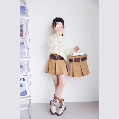 太めのベルト付きプリーツスカート　wrw25aw083