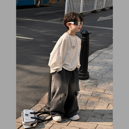 ダメージブラックワイドデニムパンツ  wrw25sp168