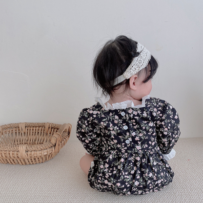 小花柄xレースふんわり長袖ロンパース  wrw25aw003