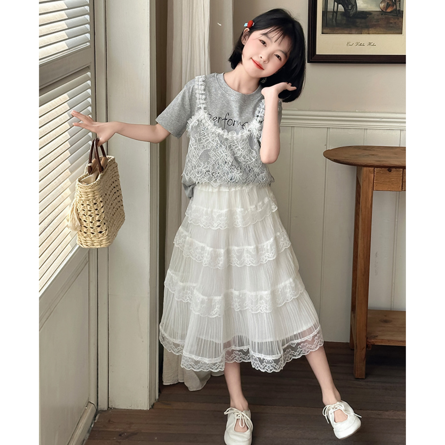 【メール便OK】2レイヤースタイルレースビスチェTシャツ  wrw25ss358