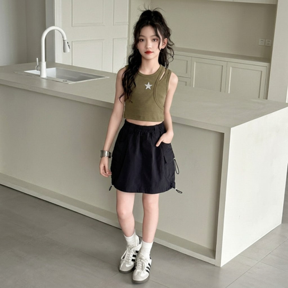 フェイクレイヤード ラインストーンスター タンクトップTシャツ  　wrw1062736